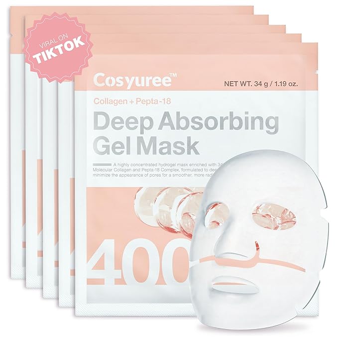 Collagen Deep Absorbing Hydrogel Mask (50g x 5ea) Korean Collagen Face Mask for Deep Hydration, Skin Firming, & Rejuvenation, Overnight Hydrating Gel with Pepta-18