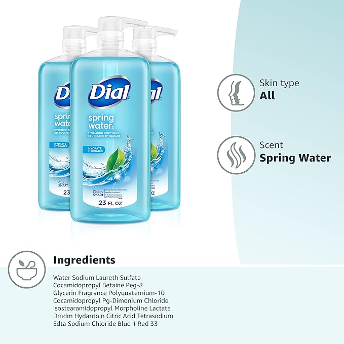 Dial Body Wash, Refresh & Renew Spring Water, 23 fl oz (Pack of 3)