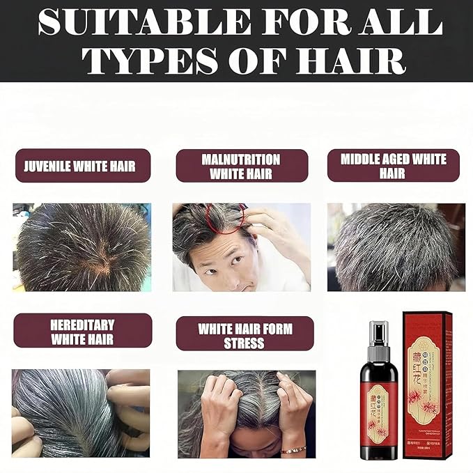 Saffron Hair Blackening Spray, Saffron Hair Spray, 100ml Herbal Extracts Hair Serum, Saffron and Polygonum Multiflorum Essence Spray, Leaving Hair Shiny & Prevent Gray Hair (2Pcs)