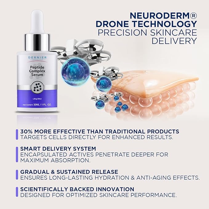 Dernier Peptide Serum for Face 5% - Powerful Multi-Peptide with Hyaluronic Acid Serum Skin Hydrating Brightening Dark Spot Treatment Anti-Aging Reduces Fine Lines & Wrinkles Antioxidant Glow (1 fl oz)