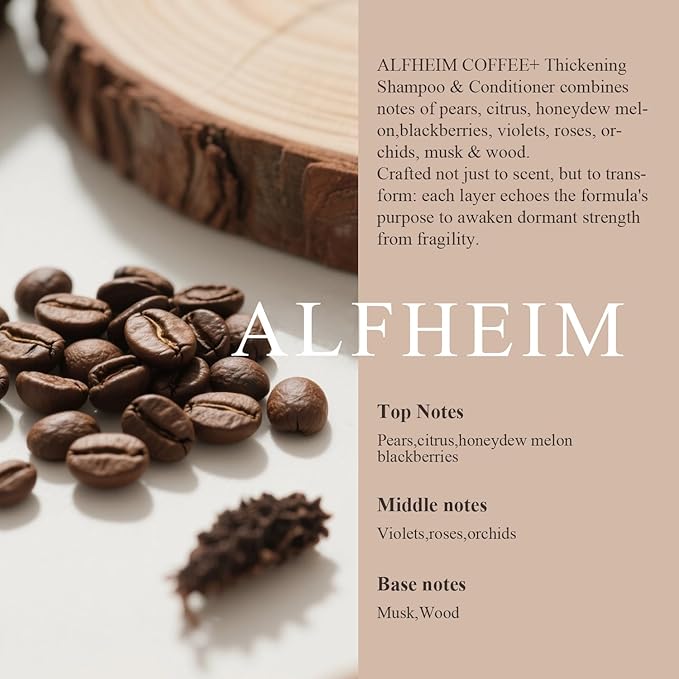 Alfheim Caffeine Shampoo & Conditioner Set | Energizing Hair Care with Biotin & Niacinamide | Strengthens Strands & Supports Scalp Balance | Sulfate-Free, Ideal for Oily Scalp & Fine Hair | 18 oz Each