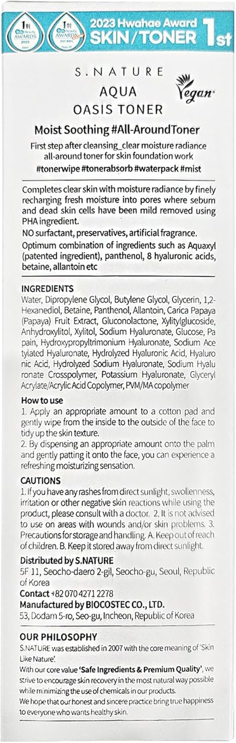 Aqua Oasis Toner with PHA – Hydrating & Soothing Korean Face Toner for All Skin Types, Vegan, Alcohol-Free, Fragrance-Free, 300ml / 10.14 Fl Oz