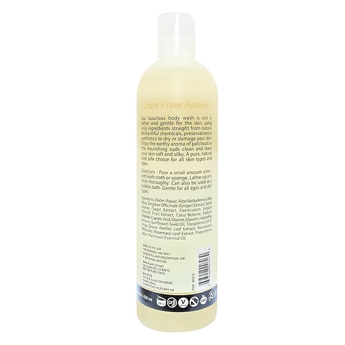 Plantlife Patchouli Body Wash - GMO and Gluten Free Gentle and Moisturizing Body Wash That Contains Only Ingredients Straight from Nature - Manufactured in the USA 14 oz