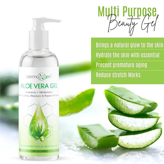 Aloe Vera Gel - Organic 100% Pure Aloe + Witch Hazel + Vitamin C + Vitamin E - Skin Soothes, Moisture And Repair Formula, Nutrients Rich And Cold Pressed - 16 FL OZ / 480 ML