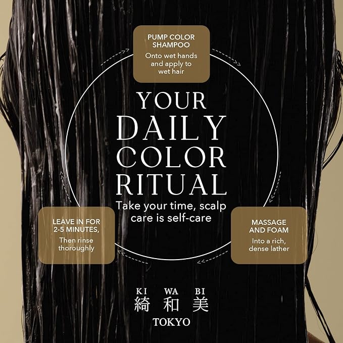 KIWABI Hair Color Shampoo for Gray Coverage – Gradual, All Natural Hair Dye Shampoo for Women & Men – Hydrating, Sulfate-Free, Ammonia-Free, Vegan Scalp Care with 31 Botanicals (Dark Brown)