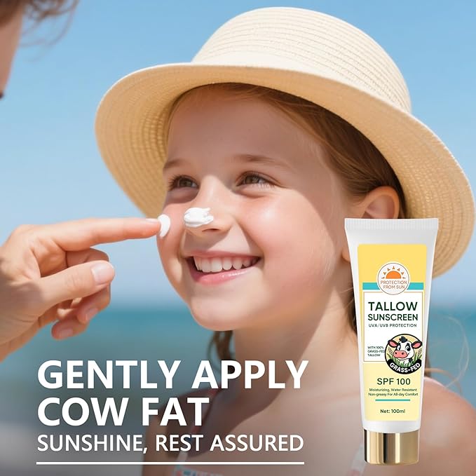 Beef Tallow Sunscreen, Sunscreen for Face, Natural Reef Safe Body Beef Tallow Sunblock, Non Greasy Clean Travel Sun Screen Sunblock, 100ML