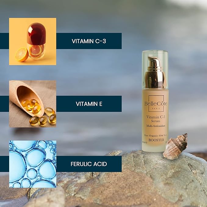 Organic Vitamin C3 Booster Serum - Natural Multi Antioxidant Concentrated Facial Serum, Reduce Wrinkles, Dark Spots & Protect From Sun Damages, UVA & UVB | Skin Care Face Serum for All Skin Types 30ml