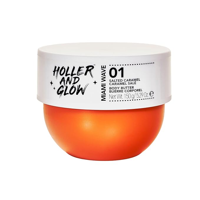 Holler and Glow Miami Wave Salted Caramel Body Butter, Body Butter For Women, Smells Good, Body Lotion For Extremely Dry Skin, Moisturizing, Nourishing, Shea Butter, Coconut, Vanilla Scented, 5.29 Oz