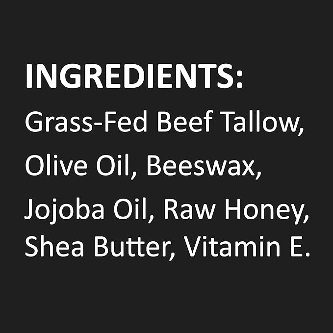 Beef Tallow for Skin with Honey - Grass Fed Beef Tallow for Face Wrinkles - Hydrating Cream Face and Body Moisturizer with Raw Honey and Olive Oil for Dry Skin, Hands, Feet - 4.4 oz