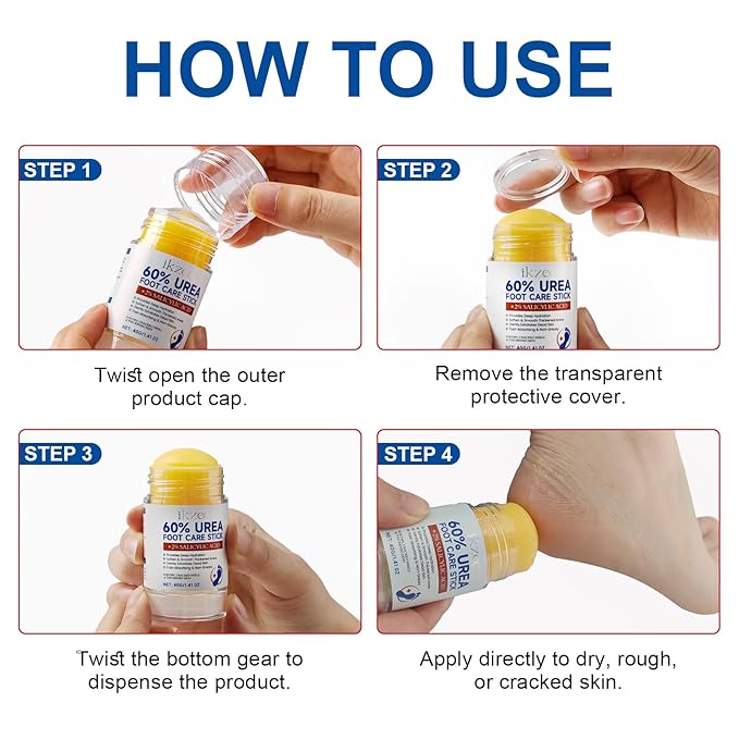 Urea Cream Stick 60% plus 2% Salicylic Acid, Urea Foot Cream for Dry Cracked Heels, Foot Lotion Stick for Rough Thick Dry & Cracked Skin, Maximum Strength Moisturizer,Softening Skin Moisturizer Lotion