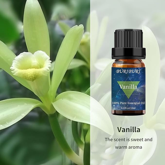 BURIBURI Vanilla Oil and Coffee Essential Oil Set 10ml, 100% Pure Vanilla Essential Fragrance Oil for Diffuser, Massage
