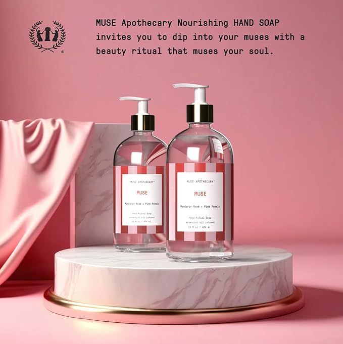 Muse Apothecary Hand Ritual - Aromatic and Nourishing Hand Soap, Infused with Natural Aromatherapy Essential Oils - Great Valentine's Day Gift - 16 oz, Mandarin Rosè + Pink Pomelo