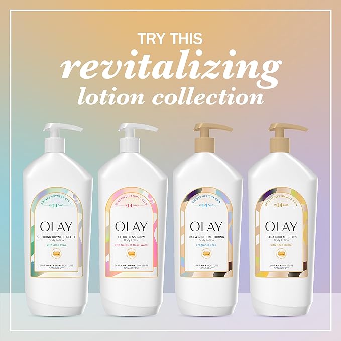 Olay Body Lotion for Women, Day & Night Restoring, 24hr Moisturizing & Deep Hydration, Absorbs Instantly, Penetrating Vitamin B3 Complex, For All Skin Types, Fragrance Free, 18 fl oz