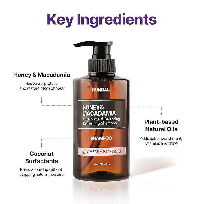 KUNDAL Honey & Macadamia Natural Shampoo Korean Hair Care Shampoo Damage Repair Strengthen, Nourish, with Honey, Argan Oil, Macadamia Oil, Free Paraben & Sulfate 16.9 fl oz (Baby Powder)