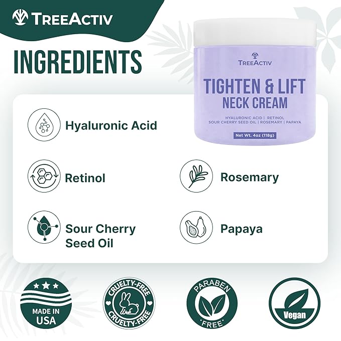 Neck Firming Cream with Hyaluronic Acid, Collagen and Cupuacu Butter Firming Lifting Neck Cream for Wrinkles and Crepe Skin Neck Wrinkle Cream and Moisturizer for Smoother-Looking Skin (4oz)