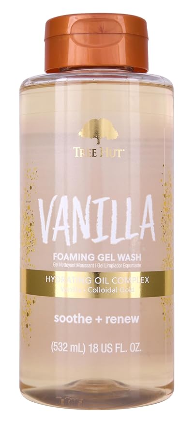 Tree Hut Vanilla Foaming Gel Wash, Hydrating & Moisturizing Body Wash with Shea Butter & Nourishing Essential Oils, Daily Cleanser for Soft Smooth Skin, 18 fl oz