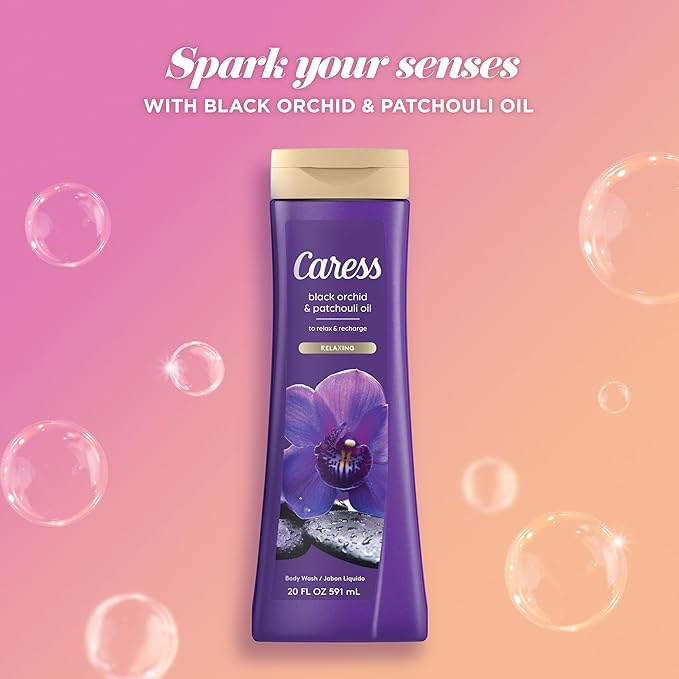 Caress Body Wash Black Orchid & Patchouli Oil To Relax and Recharge Relaxing, Fragrant Body Soap 20 fl oz, (Pack of 2)
