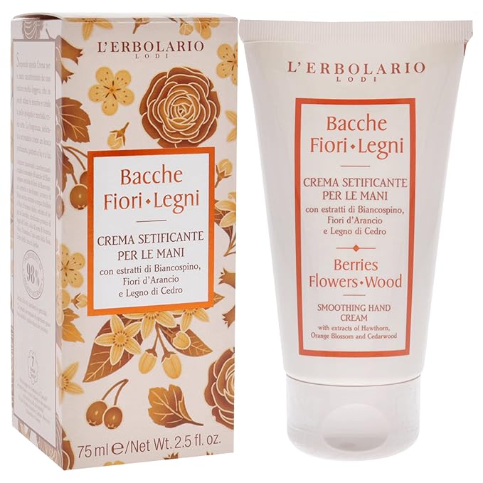 L'Erbolario Berries Flowers Wood Smoothing Hand Cream - Hand Cream with Delicate and Light Texture - Leaves Your Skin Feeling Smooth and Soft - Orange Blossom and Cedarwood Hand Lotion - 2.5 oz