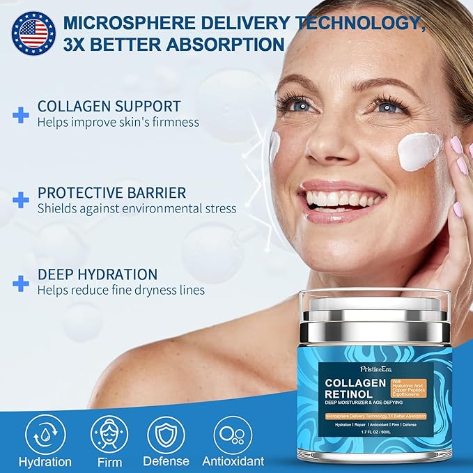 Collagen Retinol Hyaluronic Acid Cream, Anti-Aging Face Moisturizer for Face, Firming Skin Care Neck & Décolleté, Daily Moisturizer Face Cream Day & Night - 1.7 fl.oz.