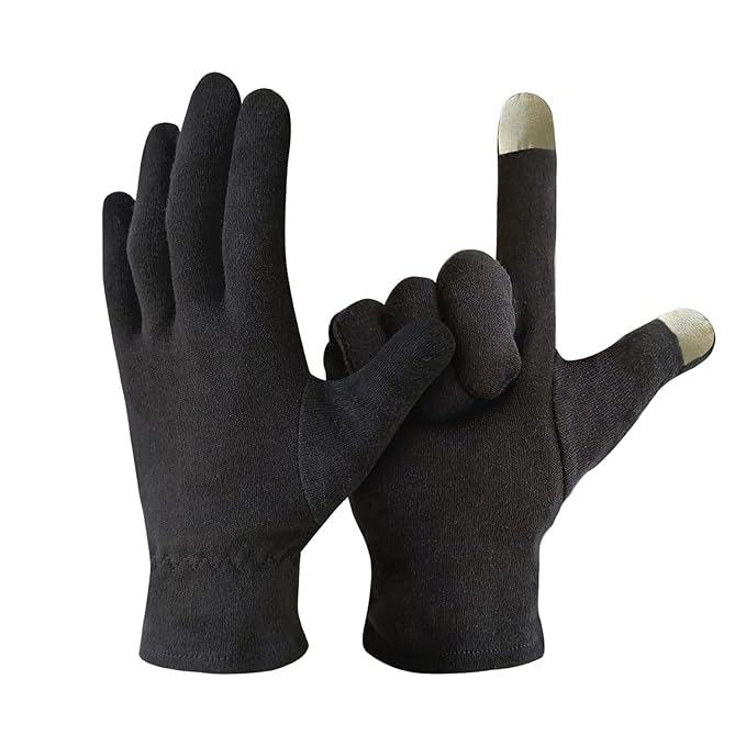EvridWear 100% Cotton Touchscreen Moisturizing Beauty Gloves with Elastic Cuff, Natural Cosmetic Therapy Gloves for Eczema SPA Dry Hands Care Overnight (Black, Large) 2 Pairs