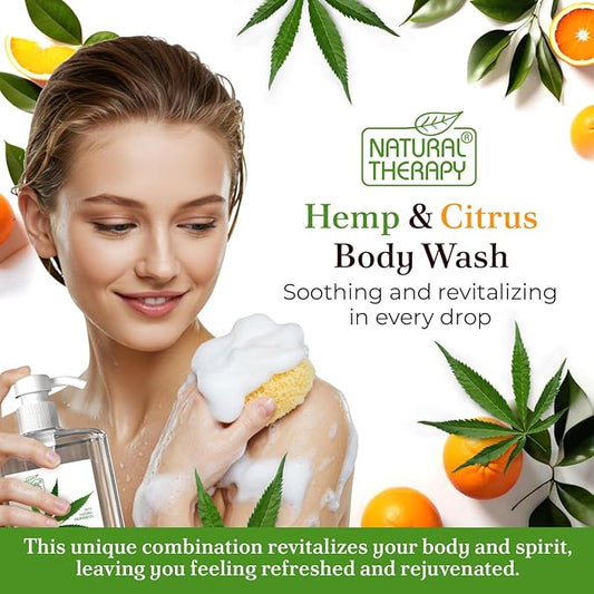 Natural Therapy Body Wash for Women and Men with Hemp & Citrus - Shower Gel Cleanses and Moisturizing Skin - With Dead Sea Minerals Nourish for Body, Pack of 2 (67.6 fl.oz)