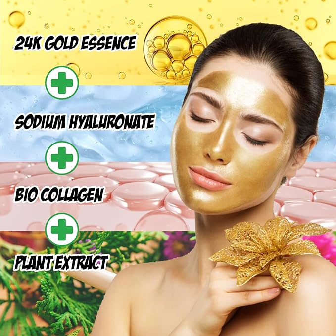 Collagen Face Sheet Mask - Collagen Anti-Aging Korean Face Sheet Mask for All Skin Types - 15 Sheets of Luxury with Collagen & 24K Gold - Gift for Mom, Girlfriend, or Wife (24K-Pink)