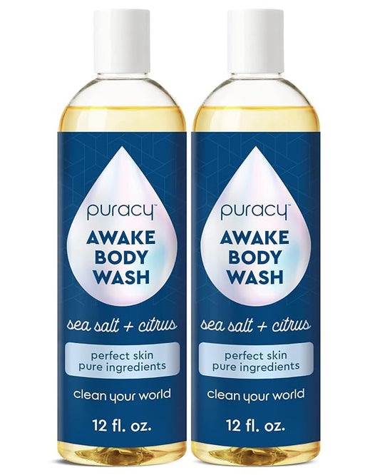 Puracy Body Wash, Natural Body Wash, 98.6% Pure Plant Ingredients, Moisturizing Shower Gel for Women Men Kids, Body Soap for Dry Sensitive Skin. Gently Scented with Citrus & Sea Salt, 12 Oz (2-Pack)