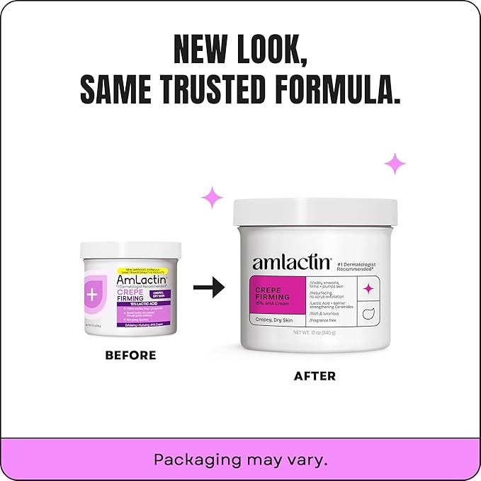 AmLactin Crepe Firming Cream - 12 oz Body Cream with 15% Lactic Acid - Exfoliator and Moisturizer for Crepey, Dry Skin (Packaging May Vary)