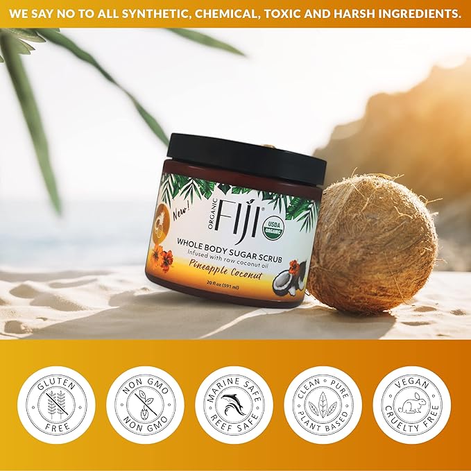 Whole Body Scrub - Infused with Coconut Oil, Exfoliating Sugar Scrub for Smooth and Soft Skin, Exfoliates & Restores Skin's Natural Biosphere, Pineapple Coconut 20 oz