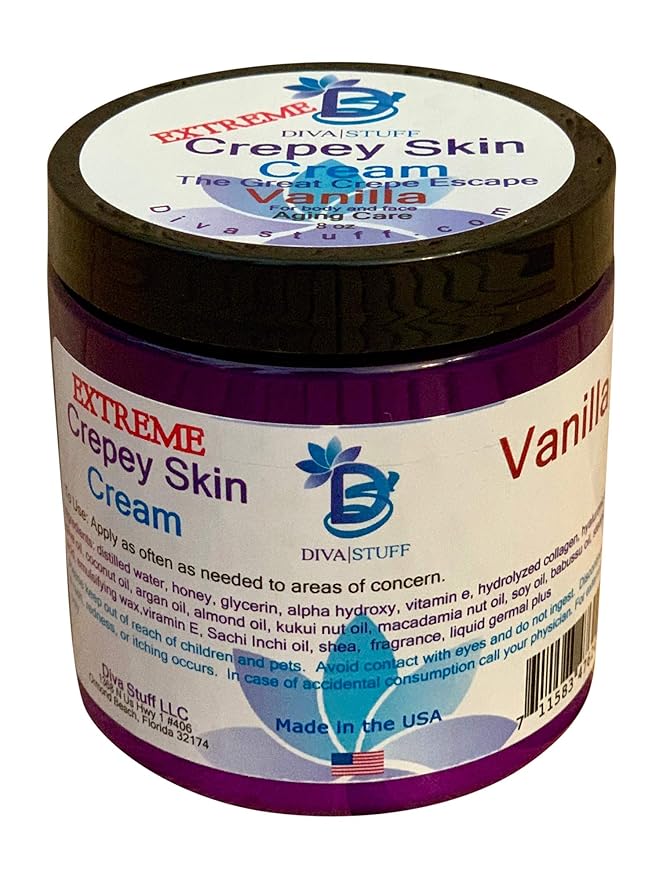 Diva Stuff Extreme Crepey Skin Body & Face Cream With Hyaluronic Acid, Alpha Hydroxy and More (Vanilla)
