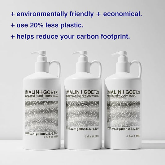 MALIN+GOETZ Rum Hand + Body Wash, 128 Fl. Oz. – Allows Up to 15 Refills, Natural Cleansing, Purifying & Hydrating for Women & Men, For All Skin Types, No Stripping or Drying, Cruelty-Free & Vegan