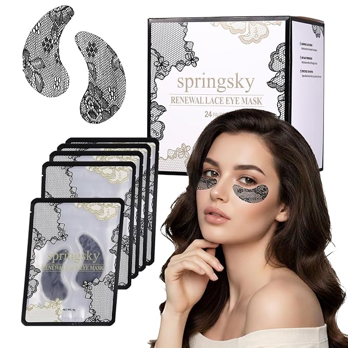 Under Eye Patches(24 Pairs),Lace Eye Mask for Puffy Eyes and Dark Circles,Collagen Skin Care Products,Hydrating, Smoothing, Brightening,Anti-Aging Eye Patch for Under Eye Bags
