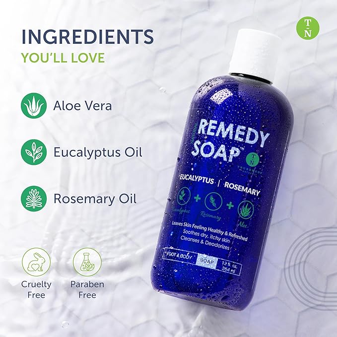 Truremedy Naturals Eucalyptus Rosemary Body Wash - Therapeutic and Relaxing Body Wash for Men and Women - Hydrating and Soothing Shower Gel - Organic Eucalyptus, Rosemary, Jojoba, Aloe - 12oz