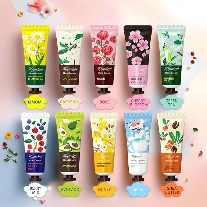 10 Pack Hand Cream Gift Set, Natural Plant Scents, Moisturizing Hand Lotion, Gifts for Women, Birthday, Mother's Day, Valentine's Day, Christmas, Thank you Gifts,Travel Size 20ml