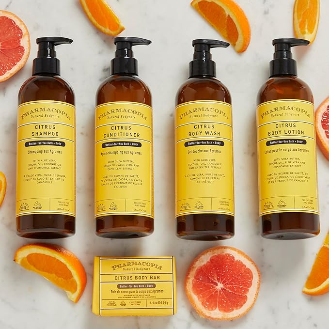 Pharmacopia Citrus Body Wash - Natural Shower Gel, Moisturizing and Nourishing Body Cleanser - Infused with Organic Aloe Vera, Coconut Oil, and Green Tea Extract - Vegan and Cruelty-Free, 16 oz