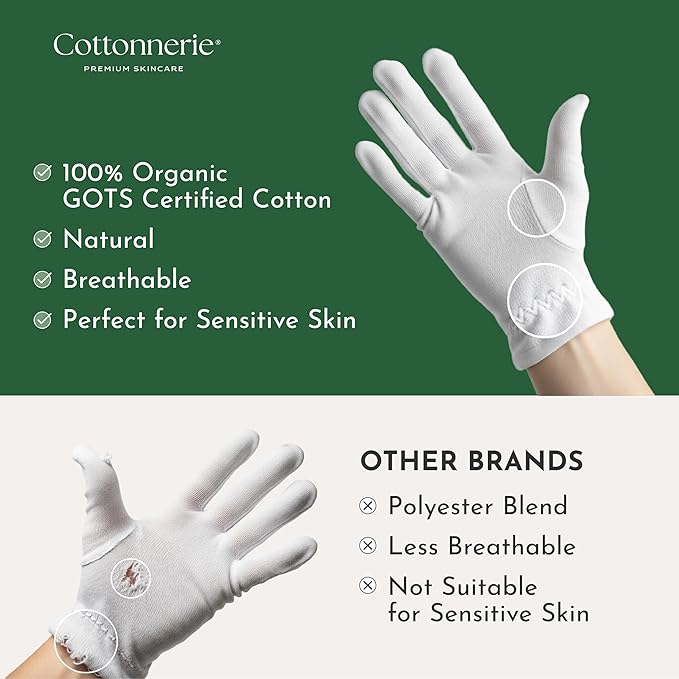 Cottonnerie Organic Cotton Gloves for Dry Hands Sleeping, Moisturizing Gloves Overnight, Hand Moisturizer Gloves, Moisture Gloves for Dry Hands Overnight, Sleeping Gloves, Small 4 Pairs