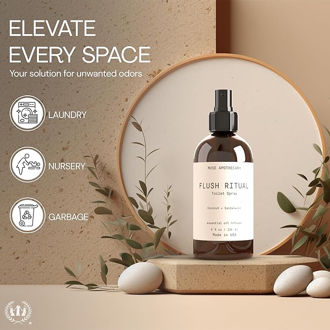 Muse Apothecary Flush Ritual - Aromatic & Refreshing Toilet Spray, Use Before You Go, 4 oz, Infused with Natural Essential Oils - Aloe + Eucalyptus + Lavender, 2 Pack