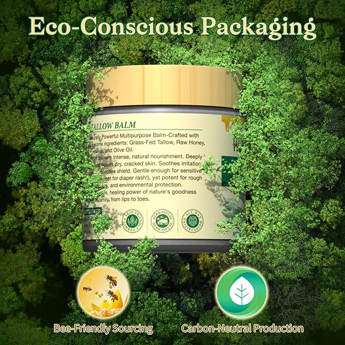 Beef Tallow for Skin - Deep Moisturizer for Dry, Sensitive Skin - With Raw Honey, Beeswax, Olive Oil - Non-Greasy, Unscented, All-Natural Face & Body Repair Cream