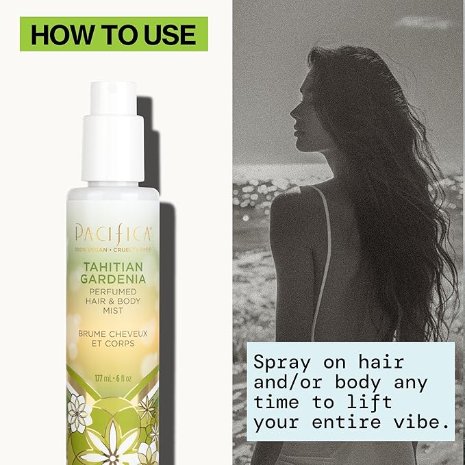 Pacifica Beauty, Tahitian Gardenia Hair Perfume & Body Spray, Citrus Gardenia and Jasmine Notes, Clean Perfume & Fragrance, Vegan & Cruelty Free, Phthalate-Free, Paraben-Free