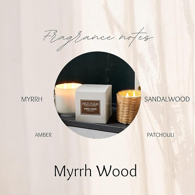 Field + Fleur by Hillhouse Myrrh Wood Linen Refresher Mist 15.5oz - Elegant Home Fragrance Spray for Bedding, Sofas, & Clothes - Patchouli, Myrrh, Amber & Sandalwood - Made in the USA