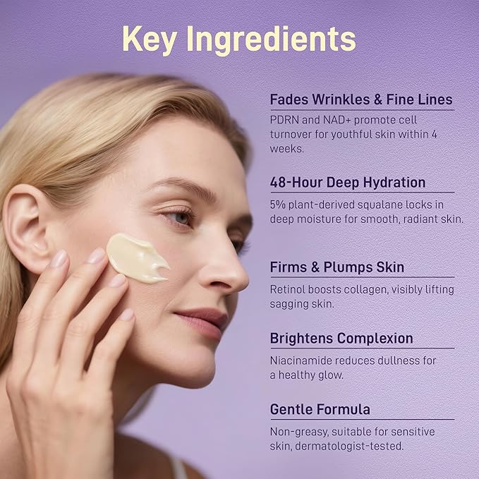 Anti-Aging Repair Face & Neck Cream, 10,000ppm PDRN Salmon DNA, 50,000ppm Pure Planted-Advanced Squalane, NAD+, Retinol & Collagen, Firming, Hydrating, Soothing Repair for All Skin Types,1.85 Fl Oz
