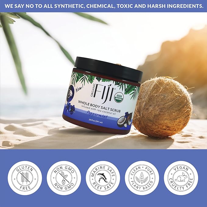 Whole Body Scrub - Infused with Coconut Oil, Exfoliating Sea salt Scrub for Smooth and Soft Skin, Exfoliates & Restores Skin's Natural Biosphere, Peppermint 20 oz