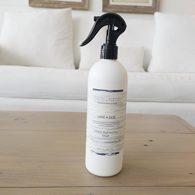 Field + Fleur by Hillhouse Naturals Lake Side Linen Refresher Mist 15.5oz - Fresh Home Fragrance Spray for Bedding, Sofas & Clothes - Amber, Citrus, Coconut, Musk & Sandalwood - Made in the USA