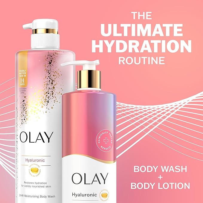 Olay Intensely Hydrating Body Wash + Body Lotion Bundle Pack, Moisturizing & Nourishing Formula with Hyaluronic Acid & Vitamin B3 Complex, 26 fl oz & 17 fl oz, (Pack of 2)