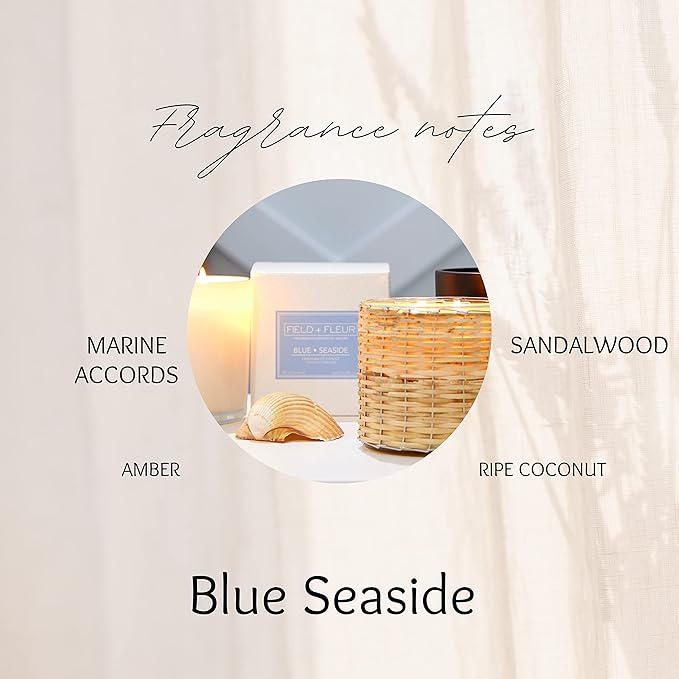 Field + Fleur by Hillhouse Naturals Blue Seaside Linen Refresher Mist 15.5oz - Fresh Home Fragrance Spray for Bedding, Sofas & Clothes - Citrus, Oceanic Notes & Sugary Coconut - Made in the USA