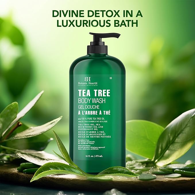 Botanic Hearth Tea Tree Body Wash | 16 Fl Oz | Helps Soothe Itchy, Dry Skin, Antifungal Body Wash With 100% Pure Tea Tree Oil | Sulfate Free, Paraben Free, For Men And Women