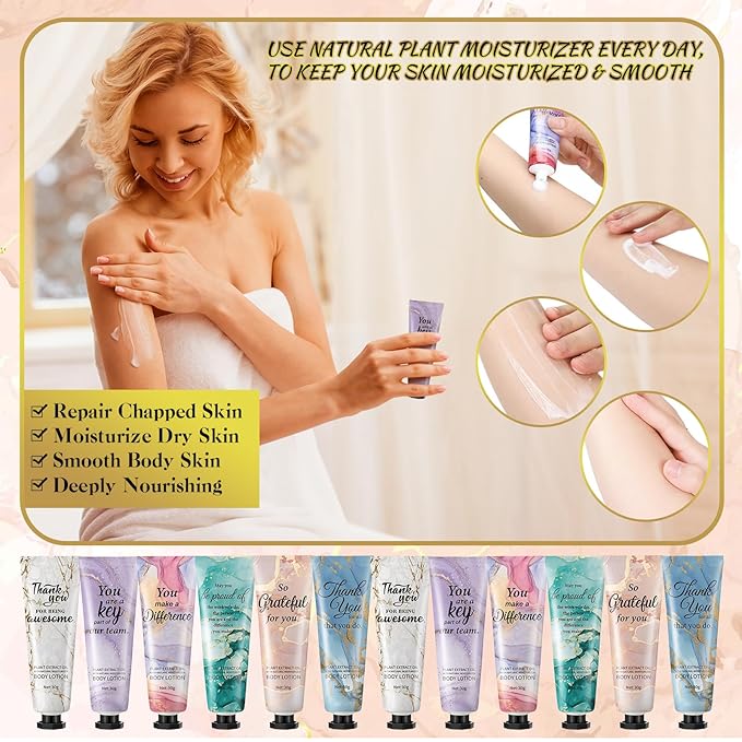 12pcs Employee Appreciation Team Gifts Bulk Travel Size Hand Cream Inspirational Thank You Gifts for Women Dry Skin Hand Lotion Bulk for Teachers Day Christmas Staff Employees Coworkers Women