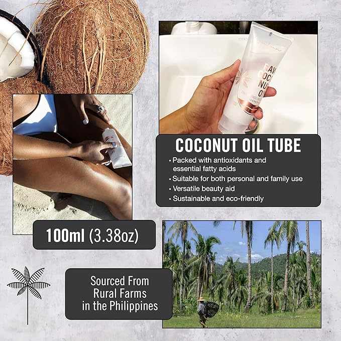 Coconut Oil for Skin & Hair – Organic, Cold Pressed, Extra Virgin & Unrefined | Natural Moisturizer & Hair Growth | 3 Pack (100ml)