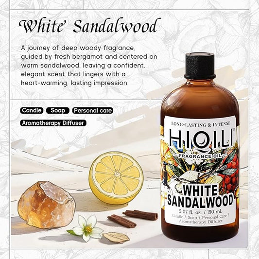 HIQILI White Sandalwood Fragrance Oil for Making Candle, Scented Home Decor, Room Spray, Skin & Body, Essential Oil Diffuser - 5.07 Fl Oz