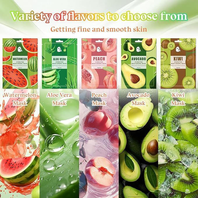 10PCS Hydrating Face Masks,Moisturizing Facial Masks for Women and Men,Fruit Overnight Facial Sheet Mask,Lightweight and Non-greasy Face Sheet Mask for All Skin Type 05